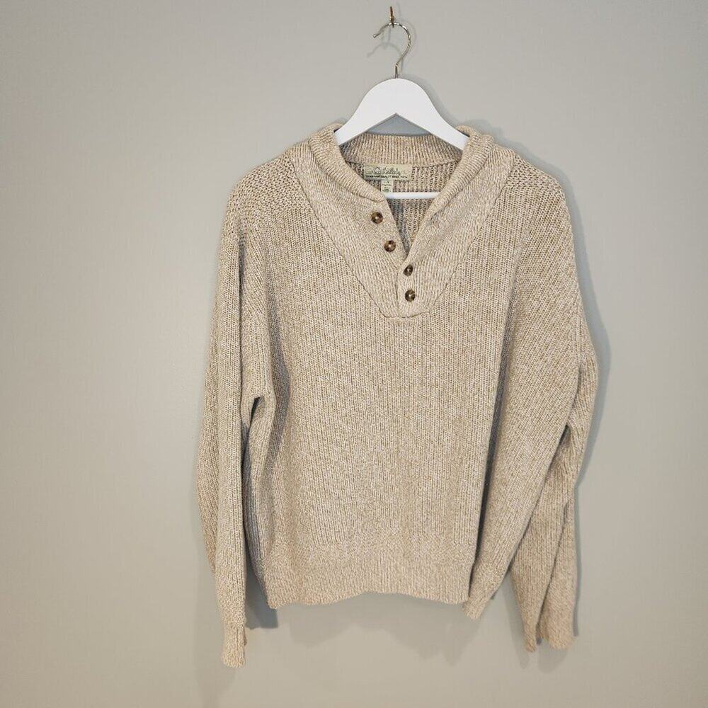 Cabela's Sweater Men's Cotton Fisherman Mock Collar Tan - Size L